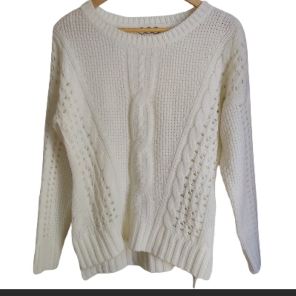PINK ROSE Cream Cable Knit Crewneck Sweater